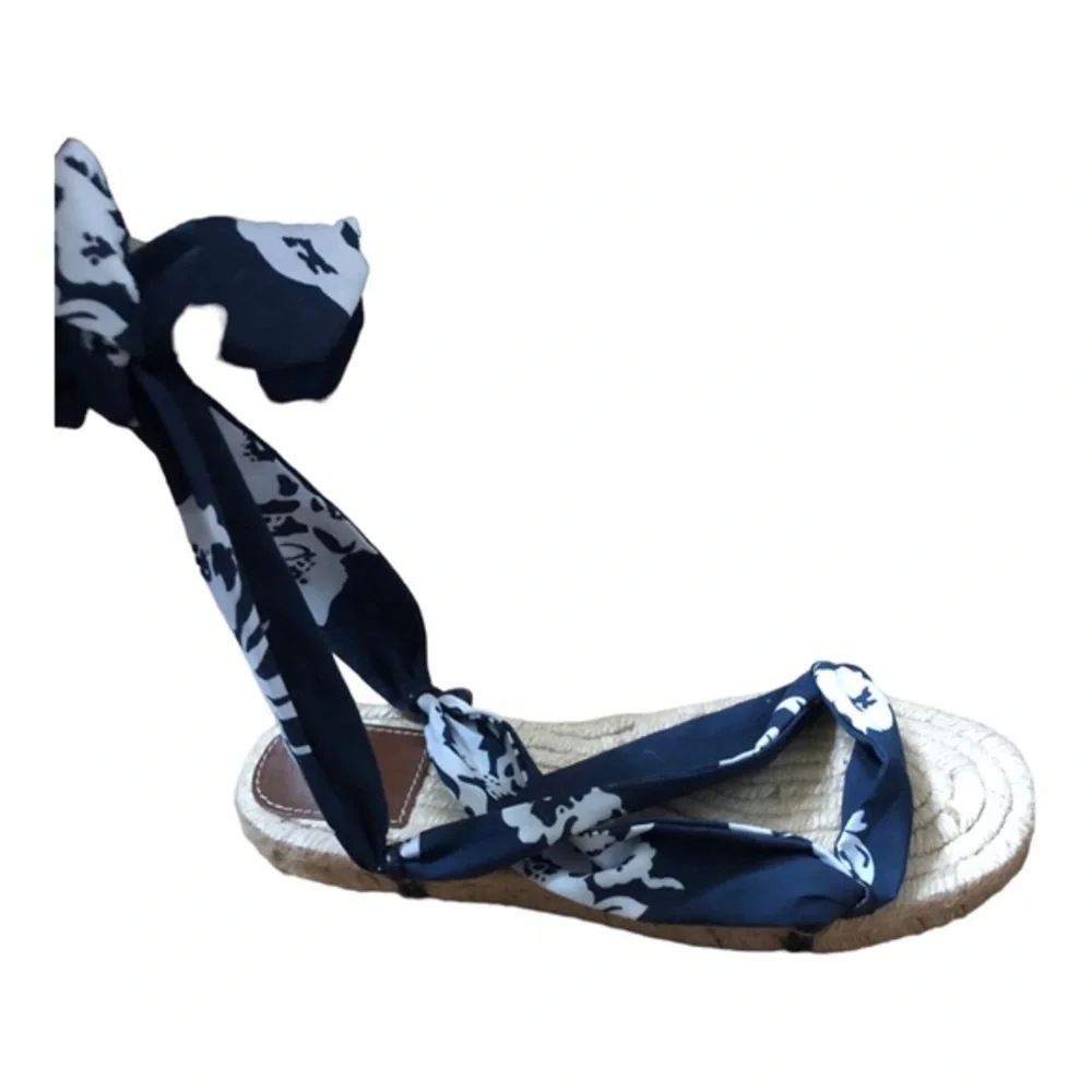 Polo Ralph Lauren made in spain blue floral ankle tie espadrilles‎ flats size 9B